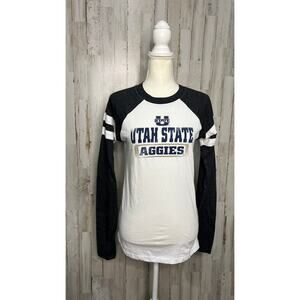 Utah State Aggies Women's‎ XS White/Navy Raglan Baseball Tee Long Sleeve